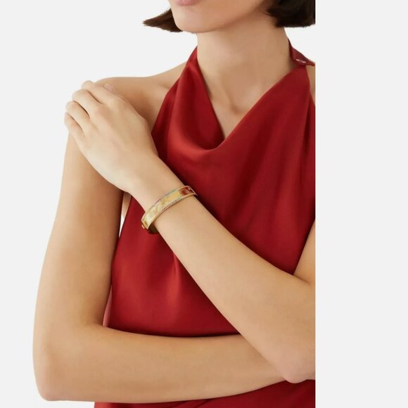 NWT KURT GEIGER London Multicolor Rainbow Pavé Bangle Crystal Gold Bracelet $148 - Picture 2 of 3